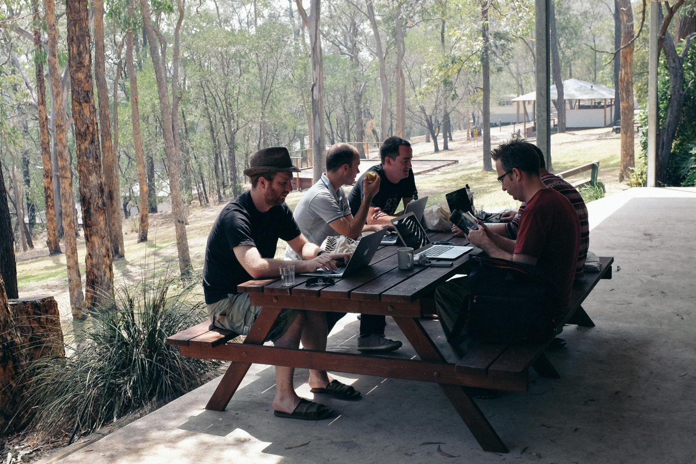 A group of developers working outside